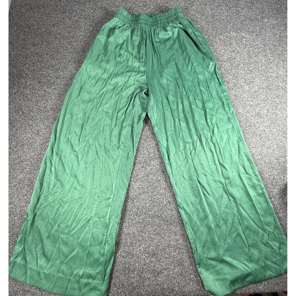 Glam Wide Leg Flowy Pants Green Small Boho‎ Summer Festival Coastal - Picture 5 of 14